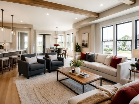 Bright staged living room prepared for a home sale